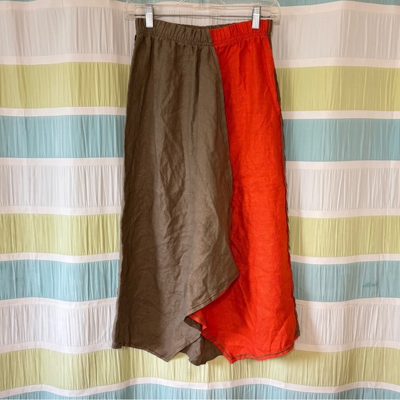 Xiao Linen Color-block Assymetric Skirt Tan & Orange Sz Small - Picture 8 of 8